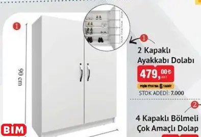 2 KAPAKLI AYAKKABI DOLABI